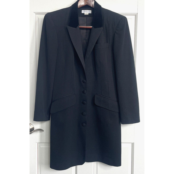 Vintage EXPRESS Long Wool Tailored Coat Velvet Collar Women's M 90s Whimsigoth - Picture 1 of 15